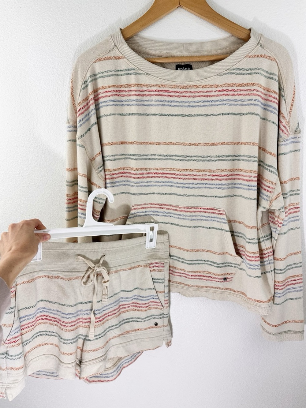 prAna Suncation Cozy Up 2-Pc Striped Hemp Blend Set | Top L / Shorts M